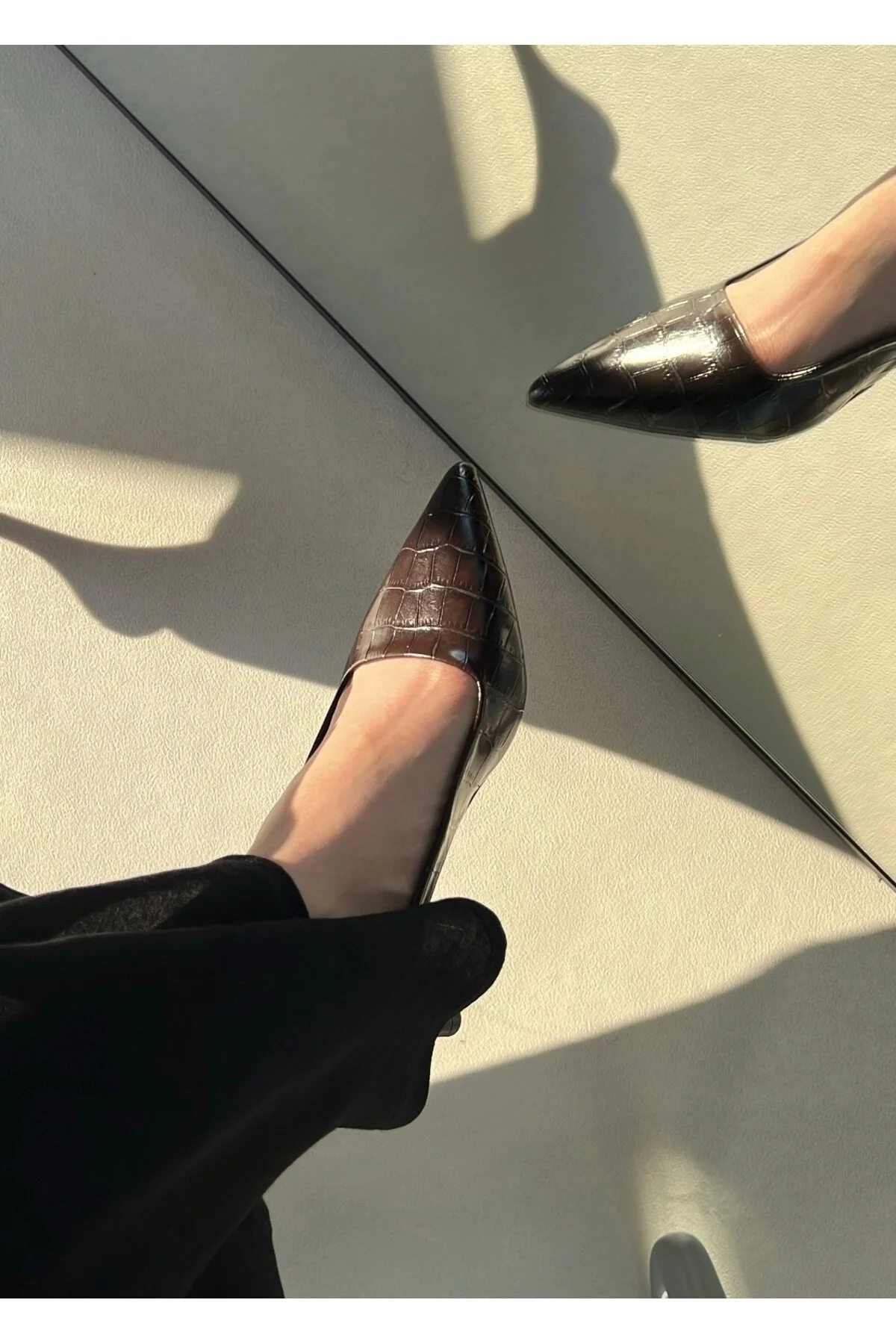 Sivri Burun Kroko Detaylı Kadın Stiletto