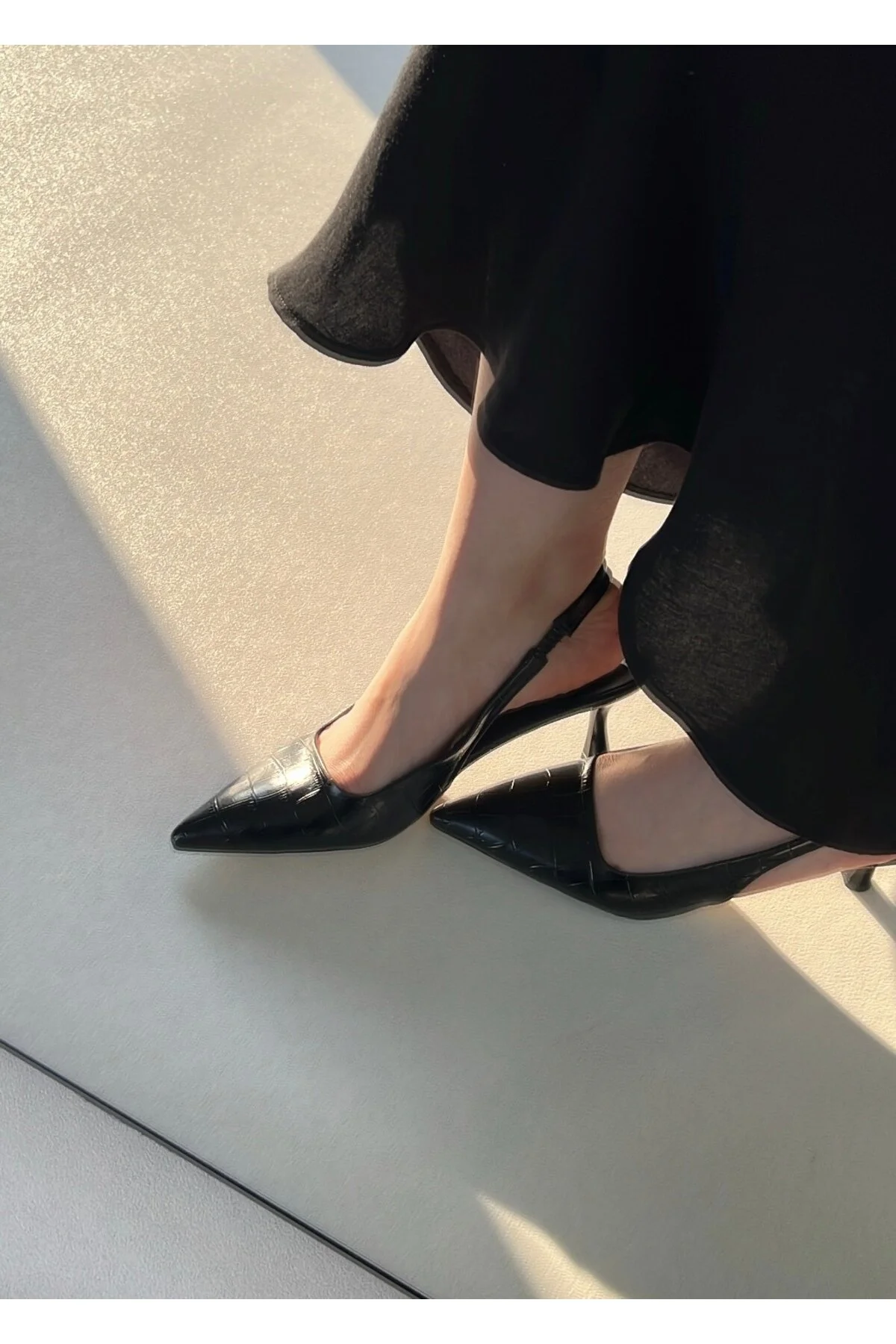 Sivri Burun Kroko Detaylı Kadın Stiletto